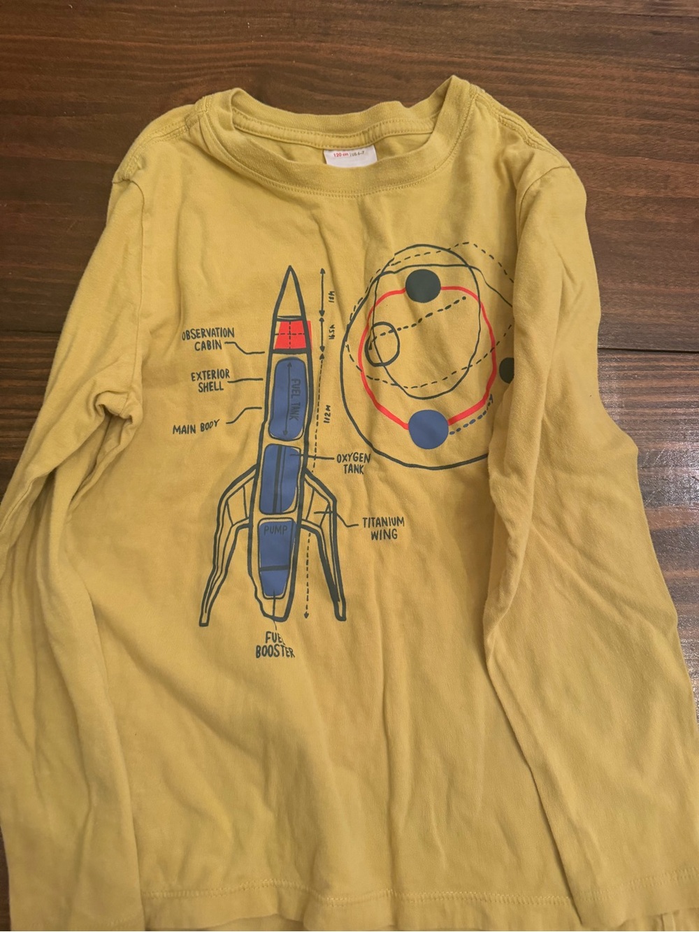 Hanna Andersson Mustard Long-Sleeve Rocket Tee with Blue & Red Accents